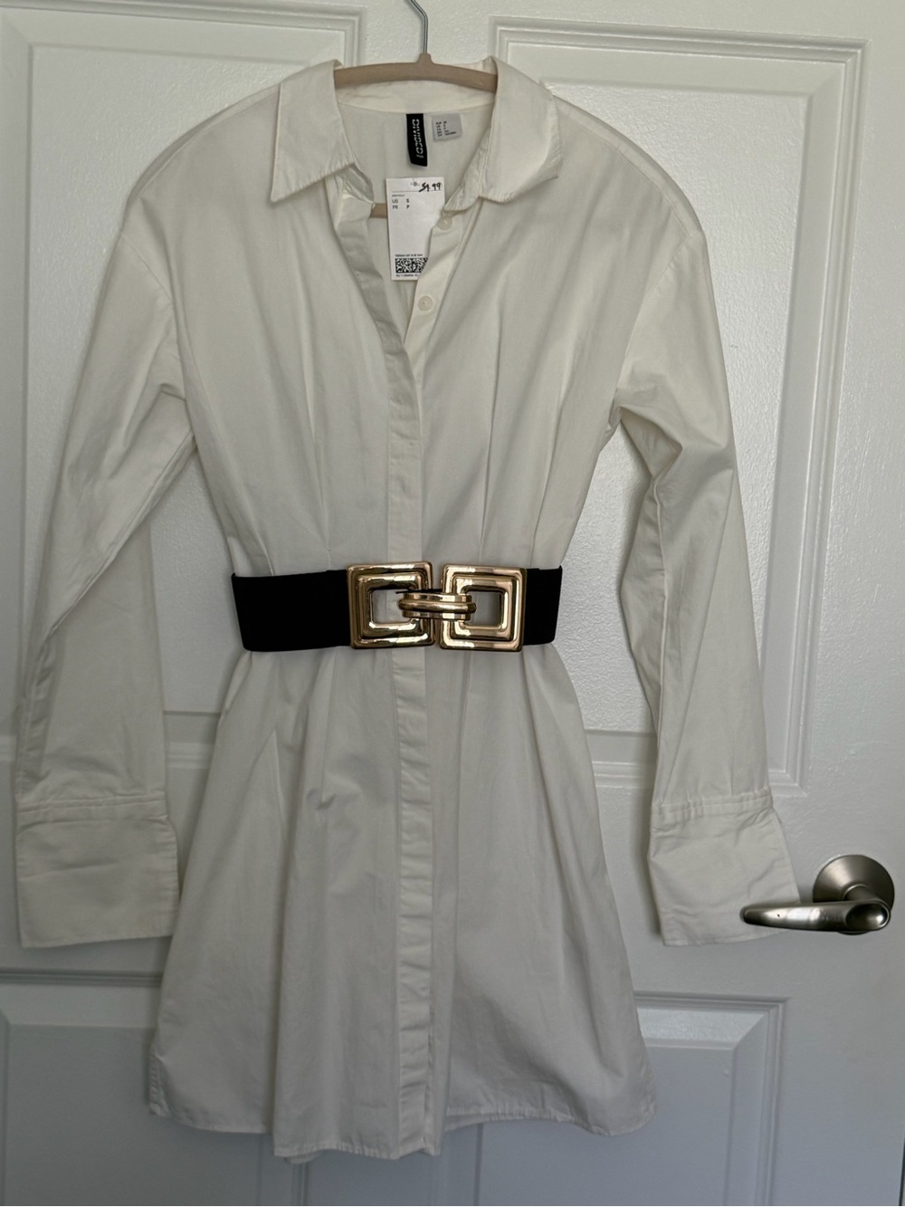 H&M Long Sleeve White Button-Up Shirt Dress